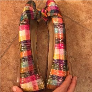 Stuart Weitzman silk shatung plaid flats